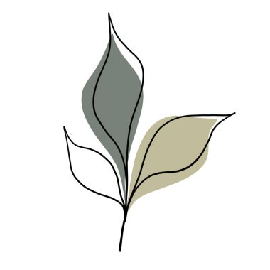 Asgari çizgi çizimi. Yaprak çizgisi sanatı. Elle çizilmiş botanik çizimi. Kartpostal için güzel bir fikir, bir kartpostal. Posterler, duvar sanatı gibi ev dekorları için.