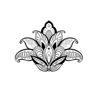Kına boyası ve dövme için Mehndi lotus çiçeği deseni. Etnik doğuya özgü dekorasyon, Hint tarzı. Yüksek kaliteli illüstrasyon
