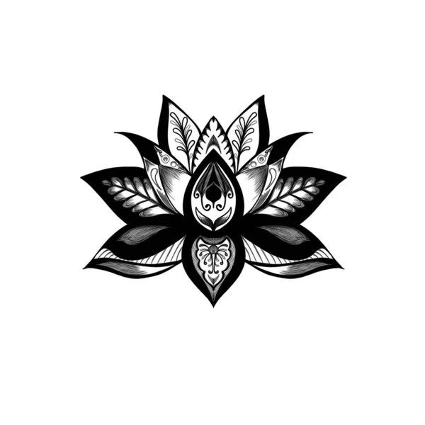 Mehndi Lotus Flower Pattern Henna Painting Tattoo Decoration Ethnic Oriental — 图库照片
