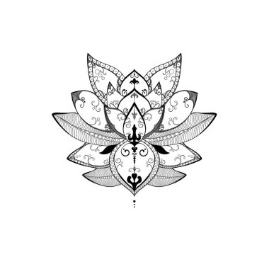 Kına boyası ve dövme için Mehndi lotus çiçeği deseni. Etnik doğu tarzı dekorasyon, Hint tarzı..