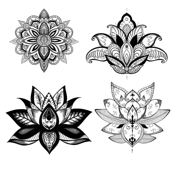 Kına boyası ve dövme için Mehndi lotus çiçeği deseni. Etnik doğu tarzı dekorasyon, Hint tarzı..