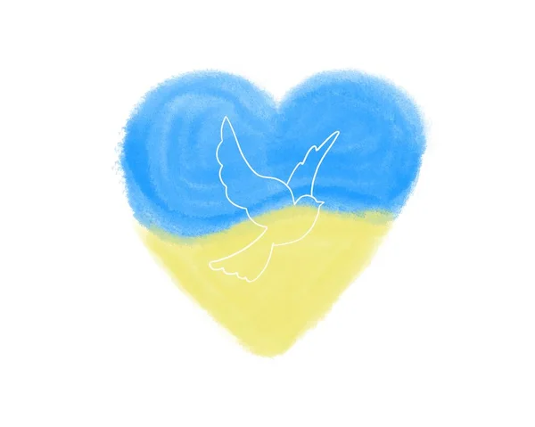 Kocham Ukrainę, symbol serca akwareli flagi narodowej kolorów. Flaga Ukrainy z gołębiami. pokój na świecie — Zdjęcie stockowe
