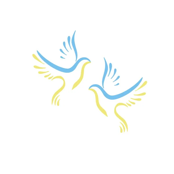 Dua Merpati Ikon Perdamaian Burung Terbang Blue Yellow Dove Symbolism — Stok Foto