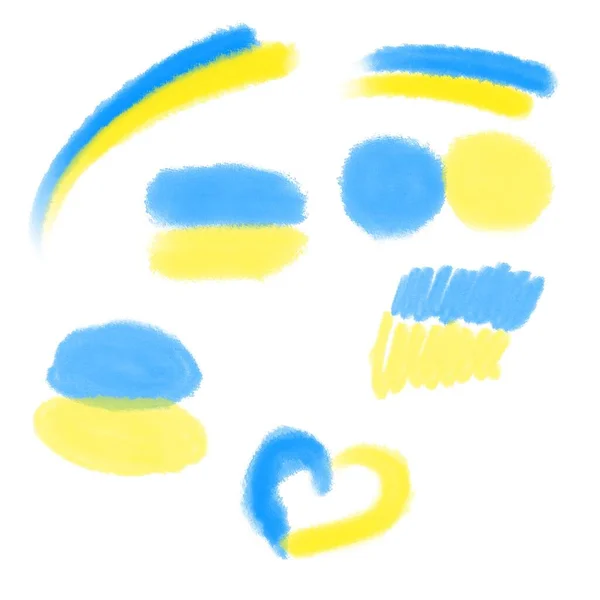 ウクライナの大きな水彩旗です ウクライナの国旗は黄青 ウクライナのシンボルのパターンのセット ウクライナでの戦争を止めなさい ソーシャルメディアのバナー メッセージ 速報ニュース — ストック写真