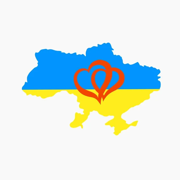 Ucrania mapa de país con corazones rojos .Ukraine mapa de país con símbolo de la bandera nacional. —  Fotos de Stock