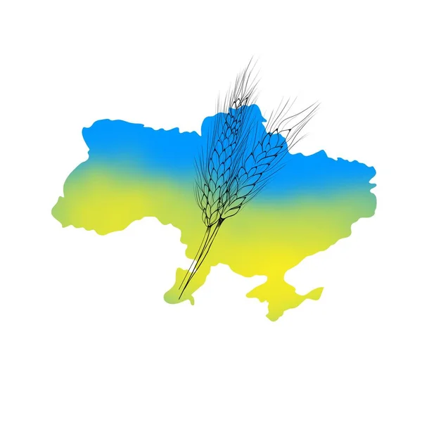 Spikelet Από Σιτάρι Και Κίτρινο Μπλε Χάρτη Της Ουκρανίας Σταματήστε — Φωτογραφία Αρχείου