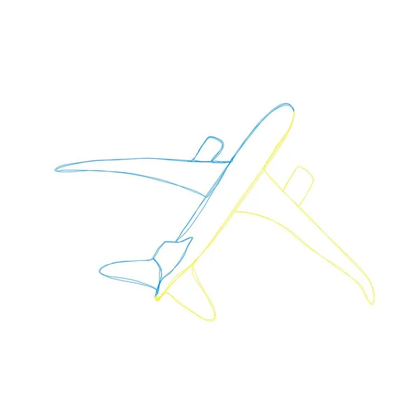 航空機セット。ウクライナの国旗の飛行機黄青の色。ラインアート航空機のデザイン. — ストック写真