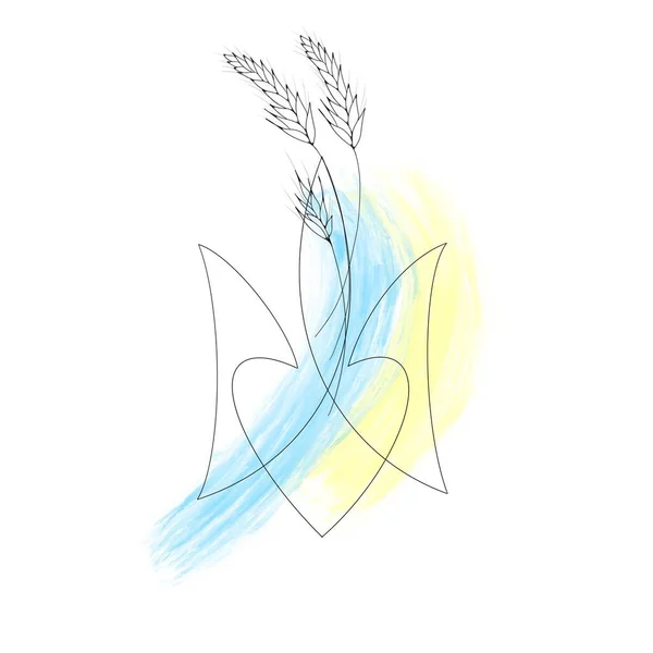 Náčrt Vlasteneckého Tetování Ukrajinský Trojzubec Pšeničné Ucho Žlutomodrou Vlajkou Zastavit — Stock fotografie