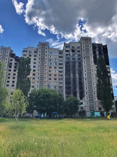 2022 Ukraine Kharkiv Russia War Ukraine Residential High Rise Building — Stock Photo, Image