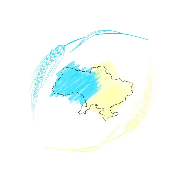 Spikelet Trigo Mapa Amarelo Azul Ucrânia Desenho Aquarela Símbolos Nacionais — Fotografia de Stock