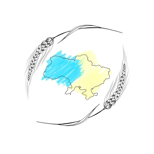 Spikelet Trigo Mapa Amarelo Azul Ucrânia Desenho Aquarela Símbolos Nacionais — Fotografia de Stock