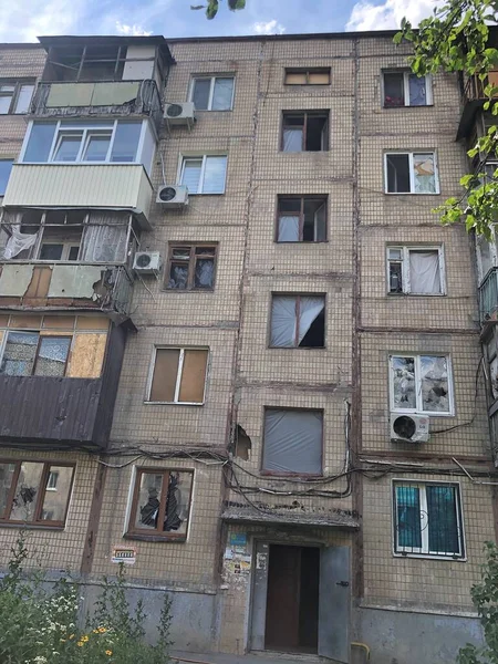 2022 Ukraine Kharkiv War Ukraine Broken House Rocket Attack Let — Stock Photo, Image