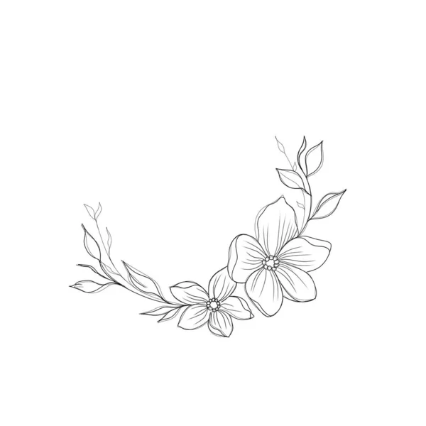 Flowers Periwinkle. Hand drawing. Outline. On a white background. Beautiful sketch of a tattoo - a delicate twig with flowers. botany design element