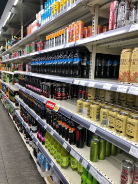 26.07.2022 Ukraine, Kharkiv, a shelf with an energy drink 