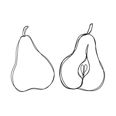 Pear fruit in continuous line art drawing style. Minimalist black line sketch on white background. 