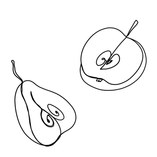 Half Pear Half Apple Continuous Line Drawing Black White Minimalistic — Foto Stock