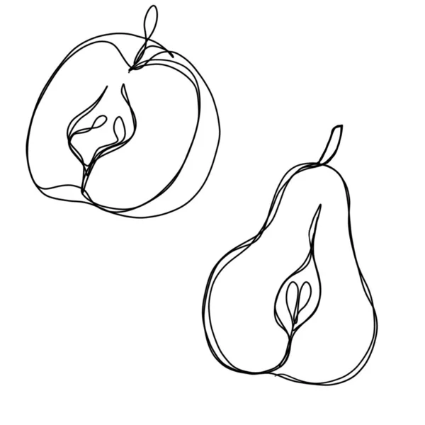Half Pear Half Apple Continuous Line Drawing Black White Minimalistic — Foto de Stock