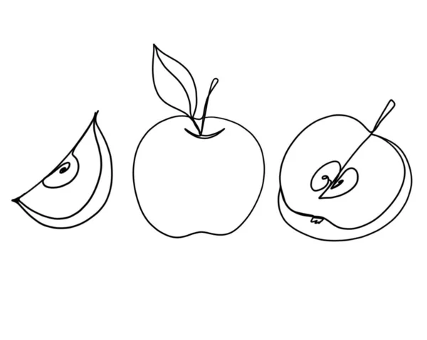 Apple Continuous Line Drawing Black White Minimalistic Linear Illustration Made — Stock Fotó