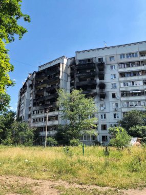 17.06.2022 Ukraine, Kharkiv, Russia's war against Ukraine. Residential high-rise building damaged by enemy shelling in the city of Kharkov. stop the war, let's pray for Ukraine.