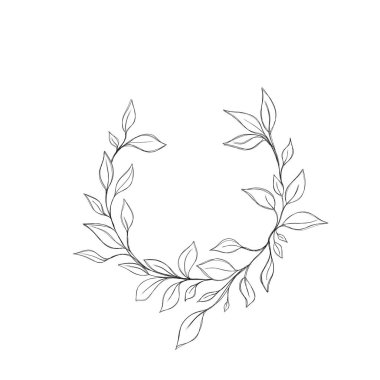 Beyaz arka planda izole edilmiş güzel siyah çizgili ipli bitki çizimi. Grafik tasarımı için botanik element şablonu, düğün dekoru, tekstil, hatıra hediyesi, kırtasiye baskısı