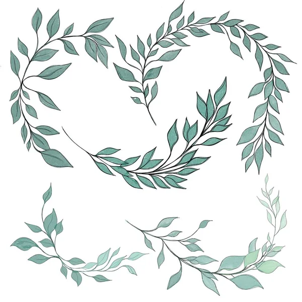 Hand Drawn Floral Frames Flowers Branch Leaves Elegant Logo Template — ストック写真