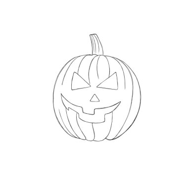 Cadılar Bayramı balkabağı ikonu. Düz dizayn. Cadılar Bayramı 'nda gülümseyen korkunç balkabağı, gülen surat. Çizgi film renkli resimleme. 