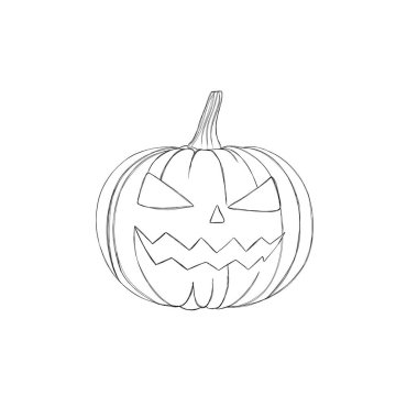 Cadılar Bayramı balkabağı ikonu. Düz dizayn. Cadılar Bayramı 'nda gülümseyen korkunç balkabağı, gülen surat. Çizgi film renkli resimleme. 