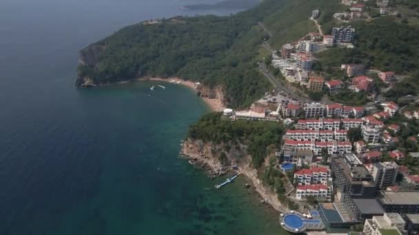 Plaja Plaja Resort Din Muntenegru Budva Vedere Aeriană — Videoclip de stoc