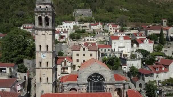 Viajar Antigua Ciudad Perast Montenegro Vista Aérea — Vídeo de stock
