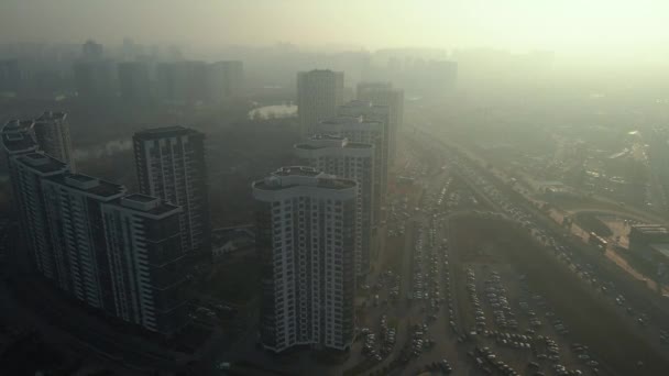 Névoa Cidade Fumaça Cidade Ucrânia Kiev Vista Aérea — Vídeo de Stock