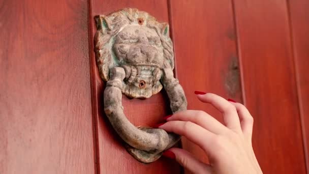 Old Doorbell Call Form Lion Head Close — Stockvideo