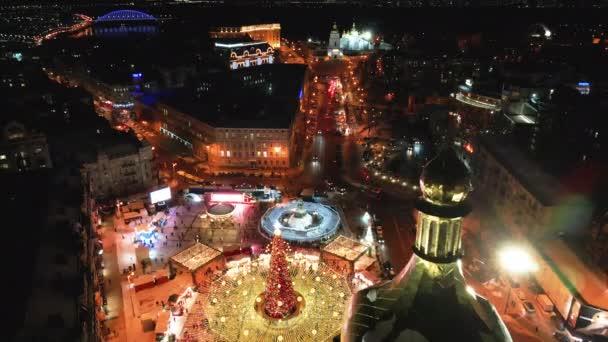 Main New Year Tree Ukraine Ukraine Kiev Aerial View — Video Stock