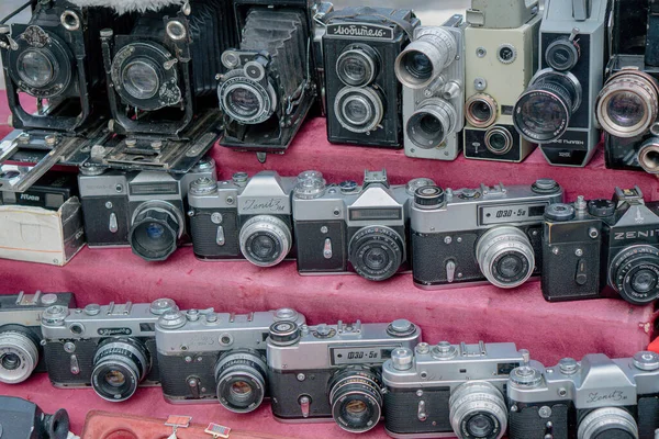 Retro Retro Photo Video Cameras Lie Counters Close — Stock Photo, Image