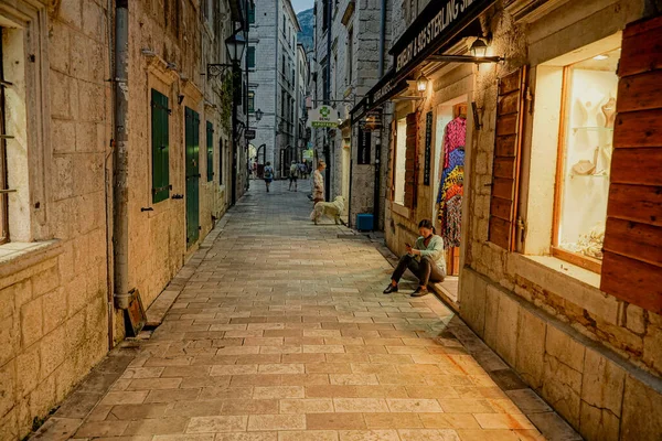 Montenegro Kotor Září 2021 Život Nočního Města Kotor Černá — Stock fotografie