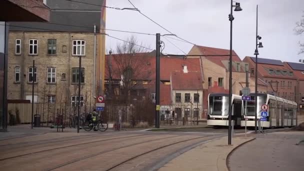Оденсе Denmark Февраля 2022 Года Трамвай Городе Оденсе — стоковое видео
