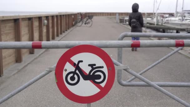 Road Sign Prohibited Sign Cars Motorcycles — Vídeo de stock
