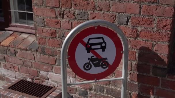 Road Sign Prohibited Sign Cars Motorcycles — Vídeo de stock