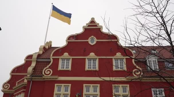 Ukrainian Flag Flag Ukraine Hangs City Copenhagen Denmark — Vídeo de Stock