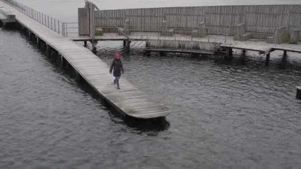 Travel Woman Walks Wooden Structure Denmark — Wideo stockowe