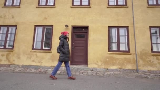 Travel Woman Walks City Copenhagen Denmark — Vídeo de Stock