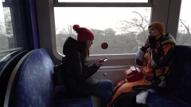 Transport Women Ride Subway Car Denmark Copenhagen — Vídeos de Stock