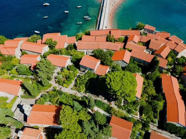 Travel City Sveti Stefan Montenegro Aerial View — Foto de Stock