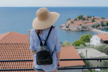 Travel. The city of Sveti Stefan. Montenegro. Aerial view.