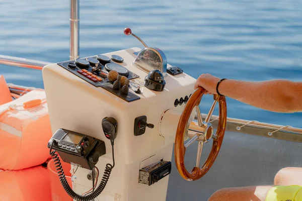 Steering Wheel Steering Wheel Boat — Stock Photo, Image