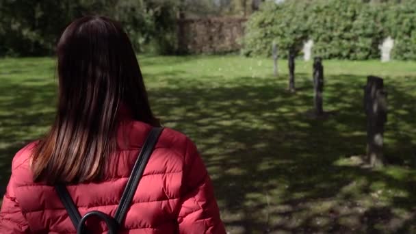 Kuburan Seorang Wanita Berdiri Dekat Kuburan Denmark Kopenhagen — Stok Video