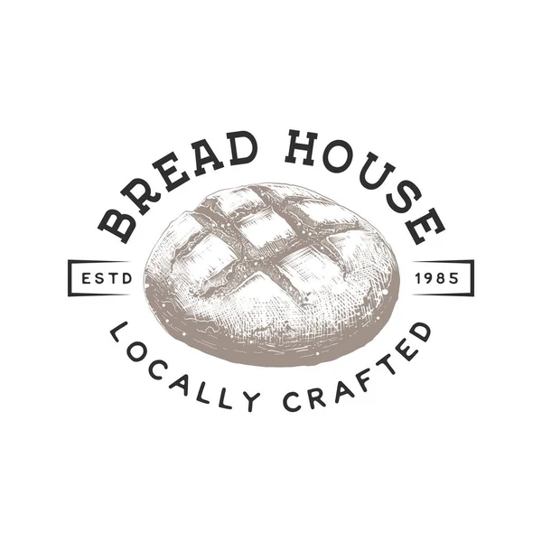 Eski Tarz Fırın Etiketi Rozet Amblem Logo Ekmeğin Oymalı Tasarım — Stok Vektör
