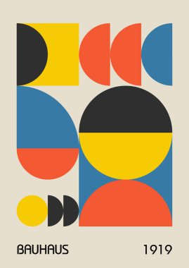 Minimum vintage 20 'ler geometrik tasarım posterleri, duvar resimleri, şablonlar, ilkel şekilli düzenler. Bauhaus retro model arkaplan, vektör soyut çember, üçgen ve kare çizgi sanatı. 