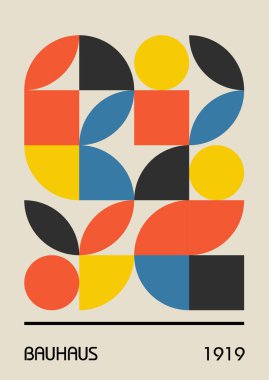 Minimum vintage 20 'ler geometrik tasarım posterleri, duvar resimleri, şablonlar, ilkel şekilli düzenler. Bauhaus retro model arkaplan, vektör soyut çember, üçgen ve kare çizgi sanatı. 