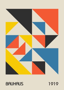 Minimum vintage 20 'ler geometrik tasarım posterleri, duvar resimleri, şablonlar, ilkel şekilli düzenler. Bauhaus retro model arkaplan, vektör soyut çember, üçgen ve kare çizgi sanatı. 