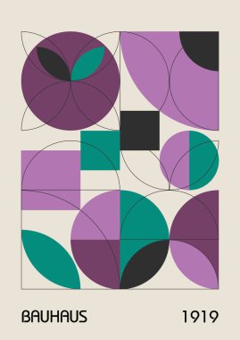 Minimum vintage 20 'ler geometrik tasarım posterleri, duvar resimleri, şablonlar, ilkel şekilli düzenler. Bauhaus retro model arkaplan, vektör soyut çember, üçgen ve kare çizgi sanatı. 